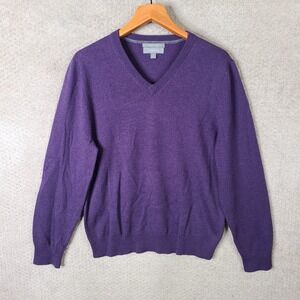Merona Sweater Mens M Purple 100% Merino Wool V Neck Long Sleeve Pullover